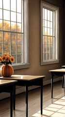Autumn Sunlight in a Rustic Classroom