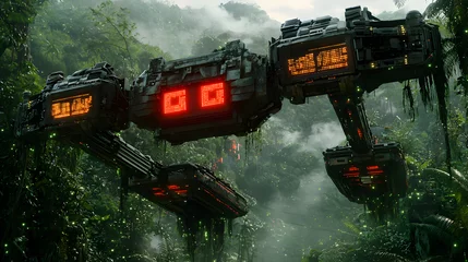 Gordijnen Futuristic Spaceships in a Foggy Jungle © ardian