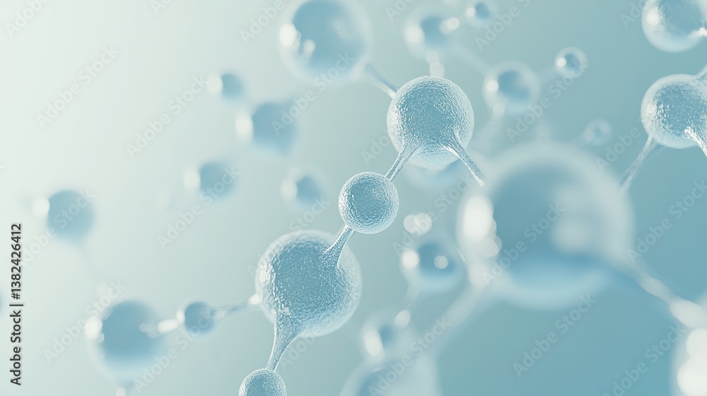 Poster abstract representation of molecules with light blue background and connecting structures