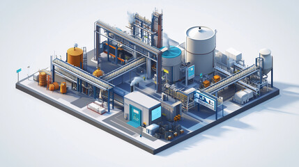 Fototapeta premium A high-tech visualization of an automated manufacturing system at an industrial plant, showcasing precision and efficiency in production.
