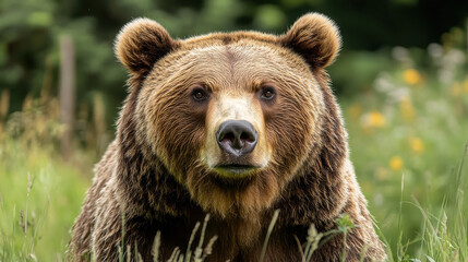 Fototapeta premium A close-up of a bear in a natural setting, showcasing its features and surroundings.