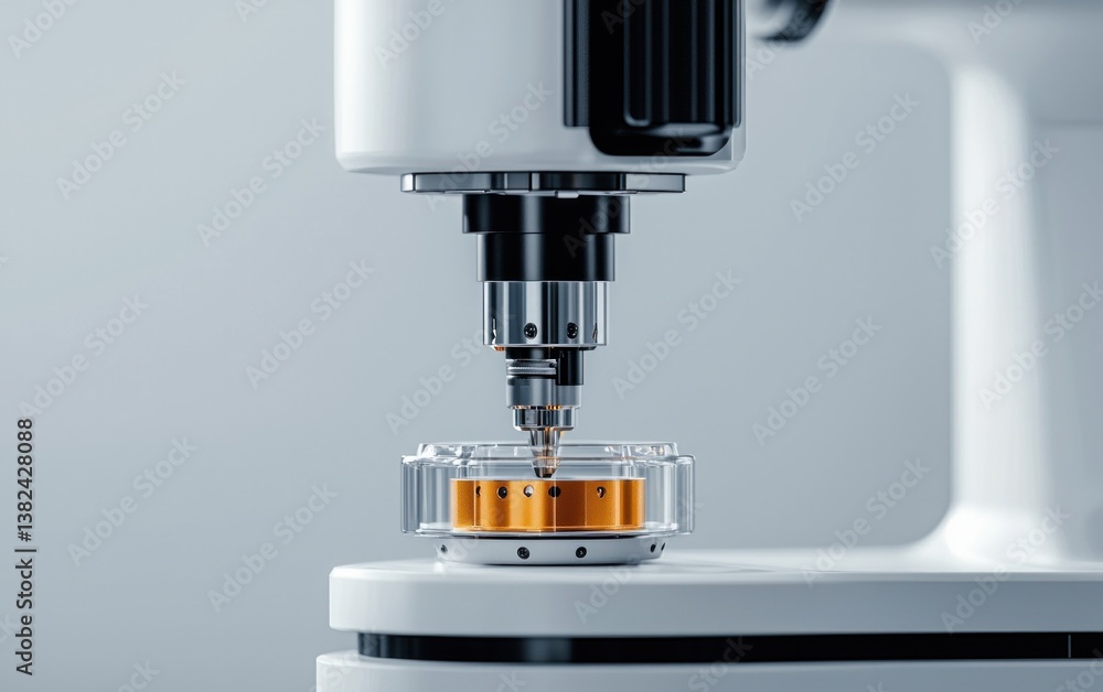 Poster precise robotic arm manipulating golden grid