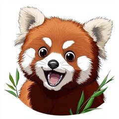 Cheerful Red Panda Portrait Digital Illustration, Generative AI.