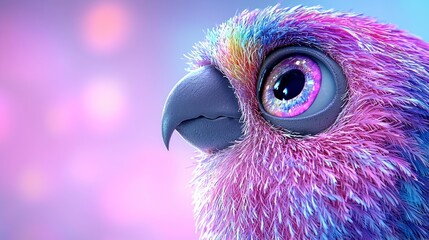 Close up of a Fluffy Pink and Purple Bird with Vibrant Eyes, Generative AI.