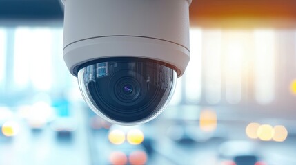 Security camera monitoring traffic in urban environment camera close-up modern technology focus