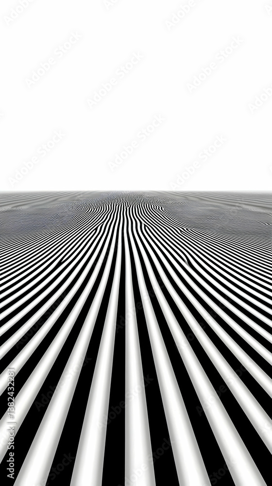 Poster black and white abstract geometric pattern with converging lines optical illusion