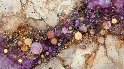 Abstract Fluid Art with Purple Gold and Brown Hues