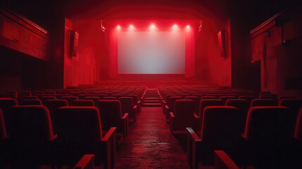 Modern beautiful Cinema hall with black seats symbolizing the film industry, cinema industry and cinematic experience, with space for text or branding.