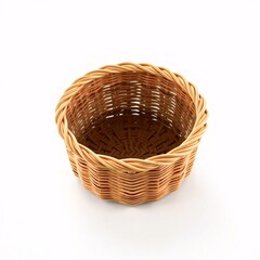 Fototapeta premium A round, brown wicker basket isolated on a white background.