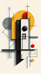Abstract Geometric Composition with Black White Red and Yellow Shapes