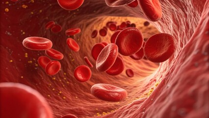 Fototapeta premium Microscopic View of Red Blood Cells Flowing Through a Vein Detailed 3D Medical Illustration
