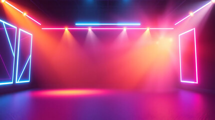 Abstract game background with blue pink light. Suit for sport and gaming competition. 3d technology abstract neon light background. Empty space scene, spotlight, dark night