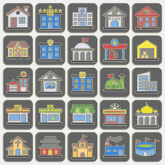 Icon set of building. Building elements. Icons in embossed style. Good for prints, web, posters, logo, site plan, map, infographics, etc.