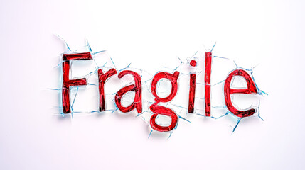 Fragile word written on cracked glass symbolizing vulnerability