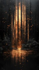 Picture of a forest with a firework in the background