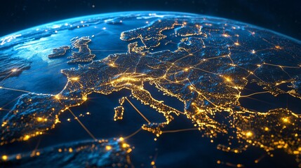 Fototapeta premium Global Network Connections Illuminating Europe at Night A Stunning Satellite View