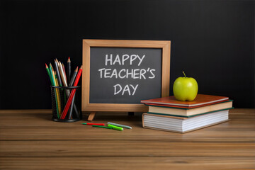 Happy Teacher's Day Celebration with Chalkboard and School Supplies