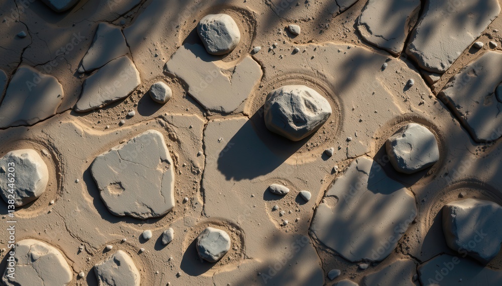 Poster dramatic shadows an overhead view of stones casting dramatic shadows on a textured background, empha