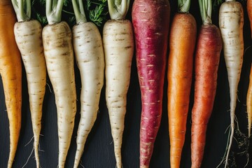 Colorful carrots in a row