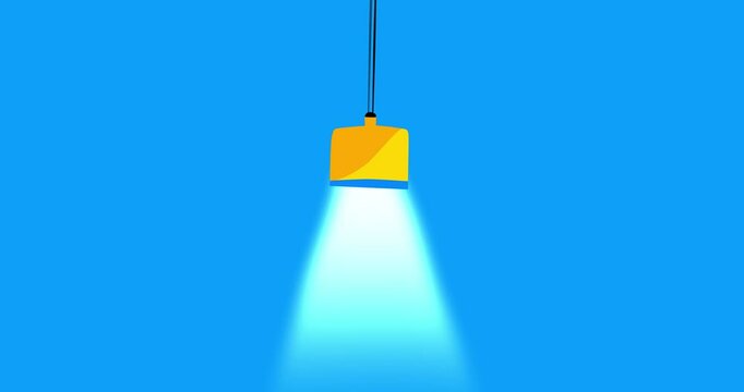Cartoon lamp yellow blue color pendulating. Business style house or office interior light lamp good for explainer. Flat vector simple business style infographic seamless loop animation 4k video.
