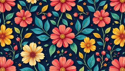 Intricate, flowing floral pattern; seamless repeat , meadow, graphic