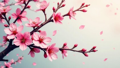 Fototapeta premium Intricate sakura branch pattern, showcasing blossoms and leaves, ideal for textile print , wallpaper, motif