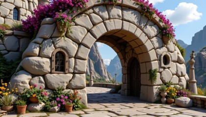 Stone Archway A whimsical stone archway or structure in a fantastical setting, inviting viewers into a magical world.
