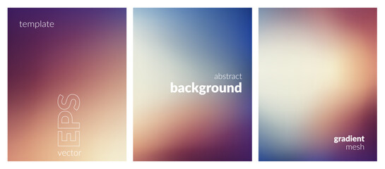 Abstract liquid background set. Gradient mesh. Effect bright color blend. Blurred fluid colorful mix. Modern design template for web covers, ad banners, posters, brochures, flyers. Vector EPS