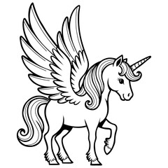 Cute Unicorn outline for coloring illustration by hand drawn 