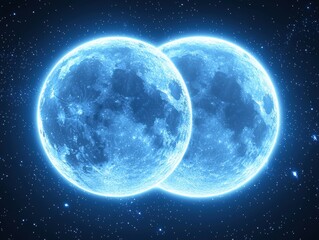 Obraz premium A cosmic scene featuring two glowing moons surrounded by a starry sky, evoking a sense of wonder and celestial beauty.
