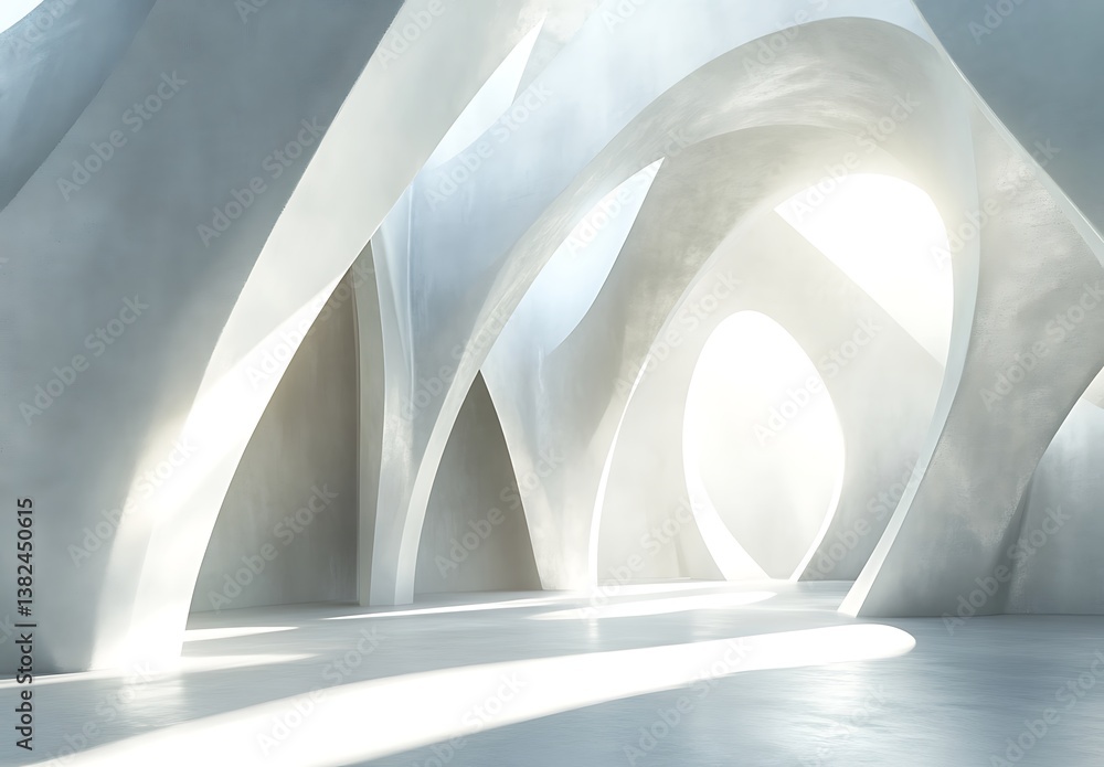 Poster 3d rendering of a white abstract background with futuristic arches and columns