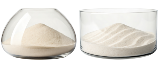 Two glass containers filled with fine sand isolated with transparent background