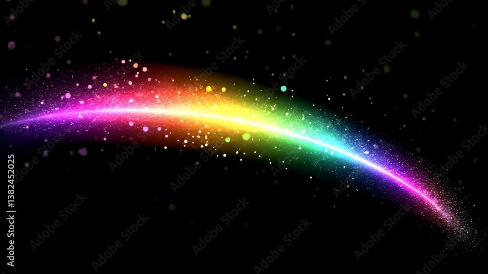 Poster vibrant rainbow arc with sparkling particles against a dark background creating a magical atmosphere