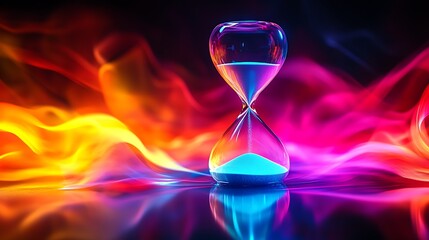 Colorful Hourglass in Abstract Flames, Time Passing