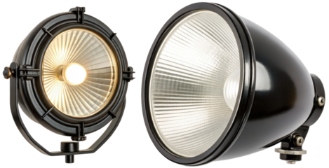 Vintage inspired spotlights for dramatic lighting isolated with transparent background