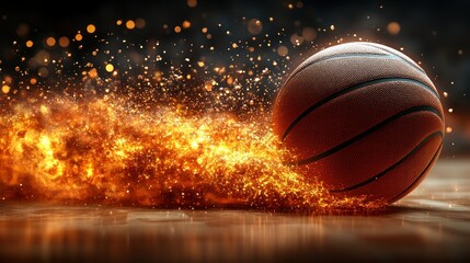 Fiery basketball on court