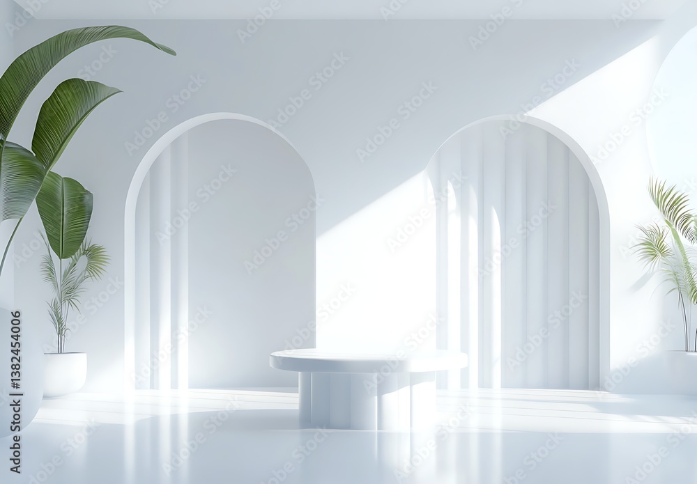 Poster 3d rendering of a white abstract background with futuristic arches and columns