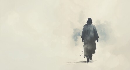 Jesus Walking Alone Through a Hazy Landscape Artistic Minimalist Impression