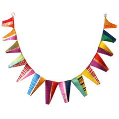 Obraz premium A vibrant garland of colorful triangular flags strung together against a black background display festive cheer