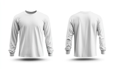 Blank long-sleeve crew neck shirt mockup.  Front and back views