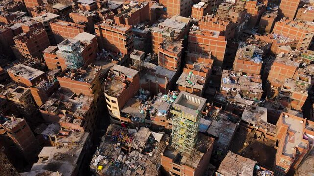 Cairo Garbage City - Slum Settlement Of Manshiyat Naser With Pile Of Rubbish In Egypt. - aerial shot