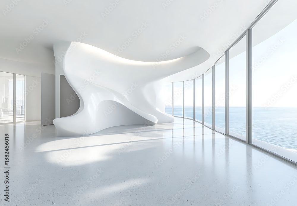 Poster 3d rendering of a white abstract background with a curved wall and floor