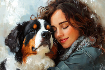 young woman with dog. Generative AI