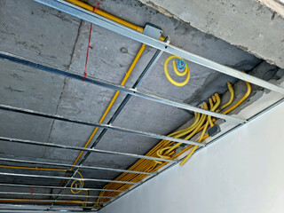 Ceiling frame with water and electricity pipes