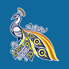 Artistic vector illustration featuring a fish and a peacock with abstract and decorative patterns