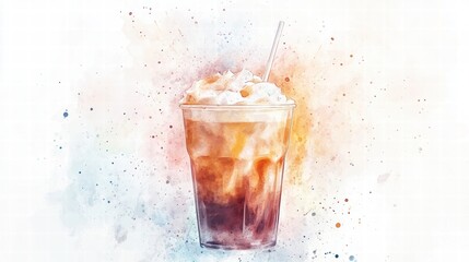 Artistic set of coffee beans and coffee cup drinks isolated on brown background,hand-drawn vector,hot coffee drinks,cafe shop,modern flat design,Fashionable and cute coffee motif concept.