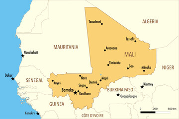 Obraz premium Vector Map of Mali with Major Cities and Neighboring Countries – Editable Illustration