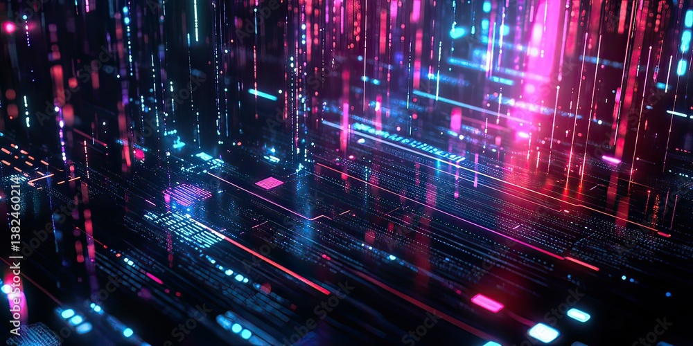Poster abstract technology background, artificial intelligence and digital data flow, created by ai generat