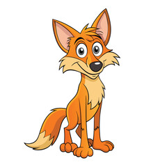 Obraz premium Cartoon Fox Sitting, Orange Fur, Friendly Face, Animation Style, White Background
