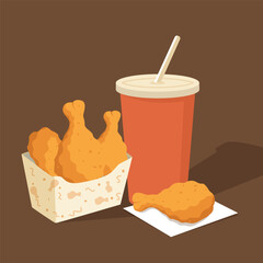 fast food Popeyes chicken, drink flat vector illustration